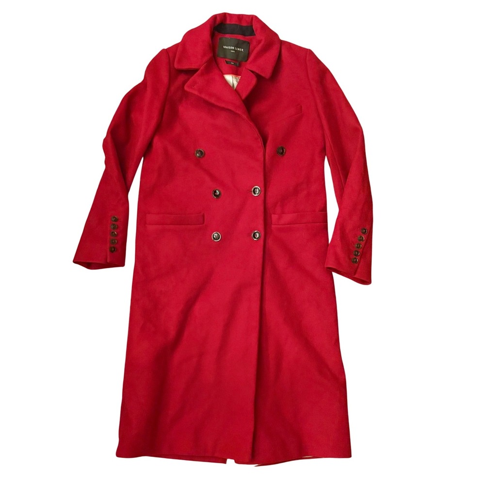 $700 MAISON LENER Red Double Breasted Virgin Wool/Cashmere Coat Sz French 36/US4
